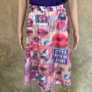 Sirens | Vintage Y2K Double Layer Mesh Midi Skirt | Kandi Rave Graphic | L